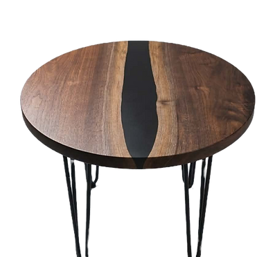 Black Walnut End Table With Black Epoxy