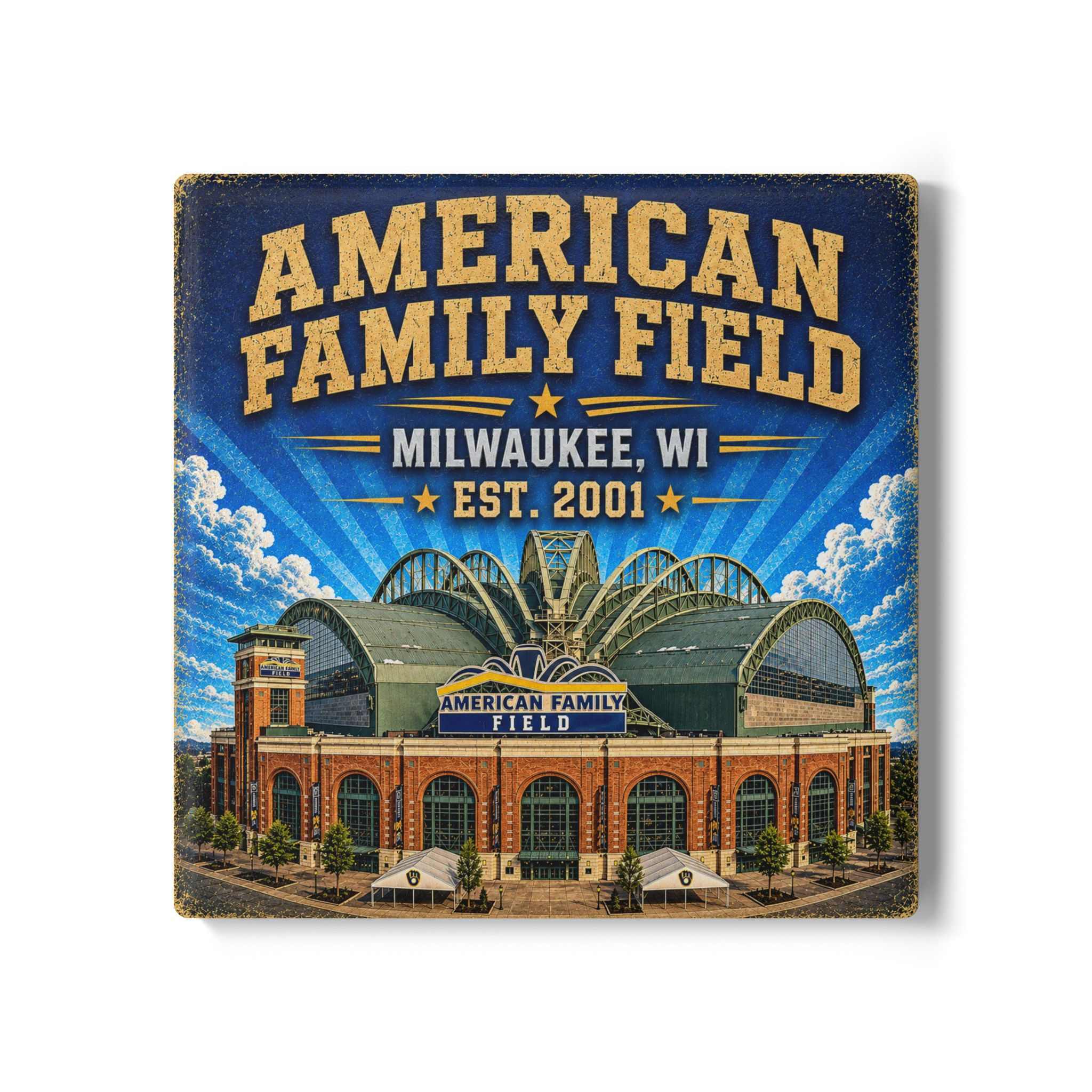 American Family Field Milwaukee Ceramic Coaster Stadium Illustration, Est. 2001