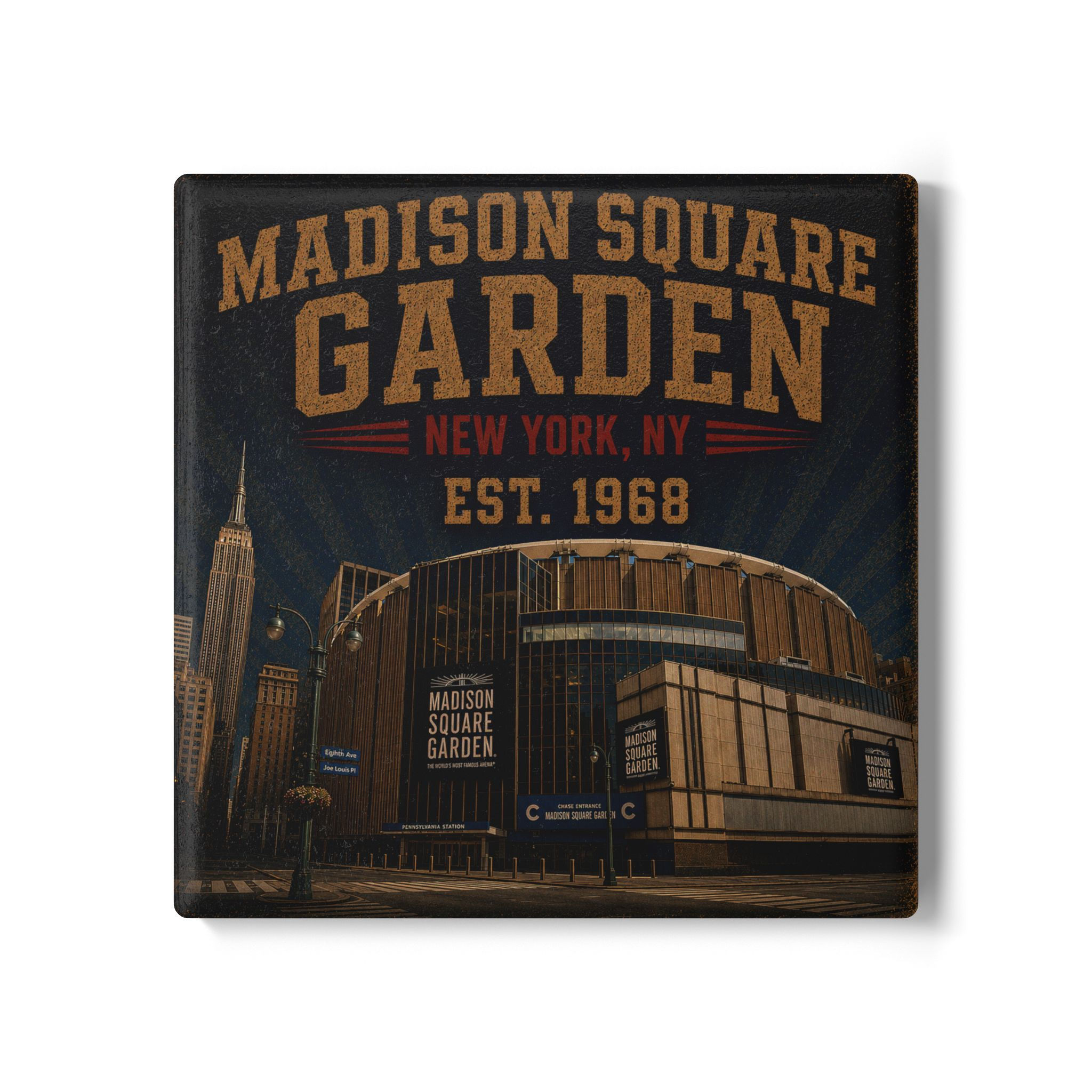 Madison Square Garden retro poster Ceramic Coaster | New York NY EST. 1968