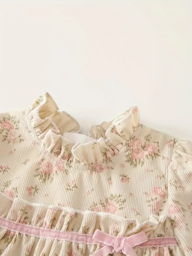 Thumbnail: Floral Fleece Lined Dress With Heaband