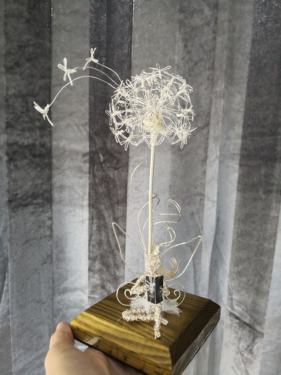 Thumbnail: Dandelion and Faerie Wire Sculpture Handmade Ornament Military