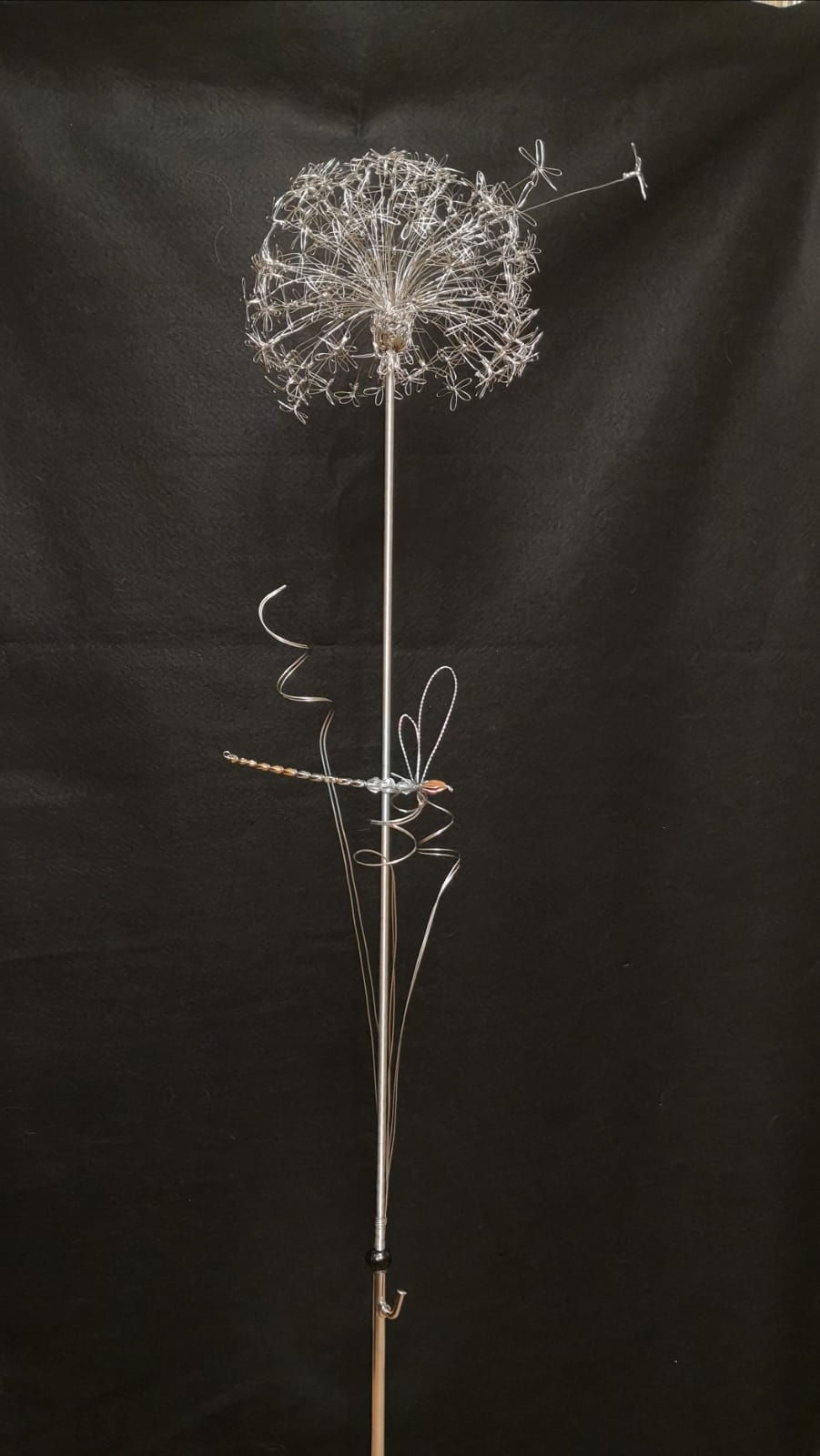 Thumbnail: Handmade 1Mtr Stainless Steel Dandelion & Dragonfly Sculpture