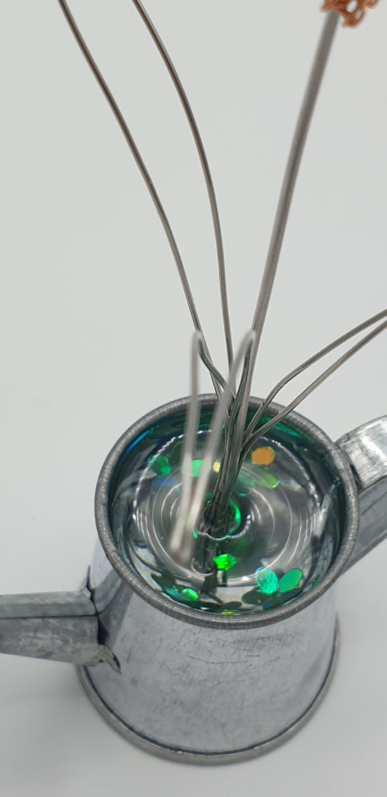 Thumbnail: Unusual Ornament Handmade Bullrush and Dragonfly in a watering can