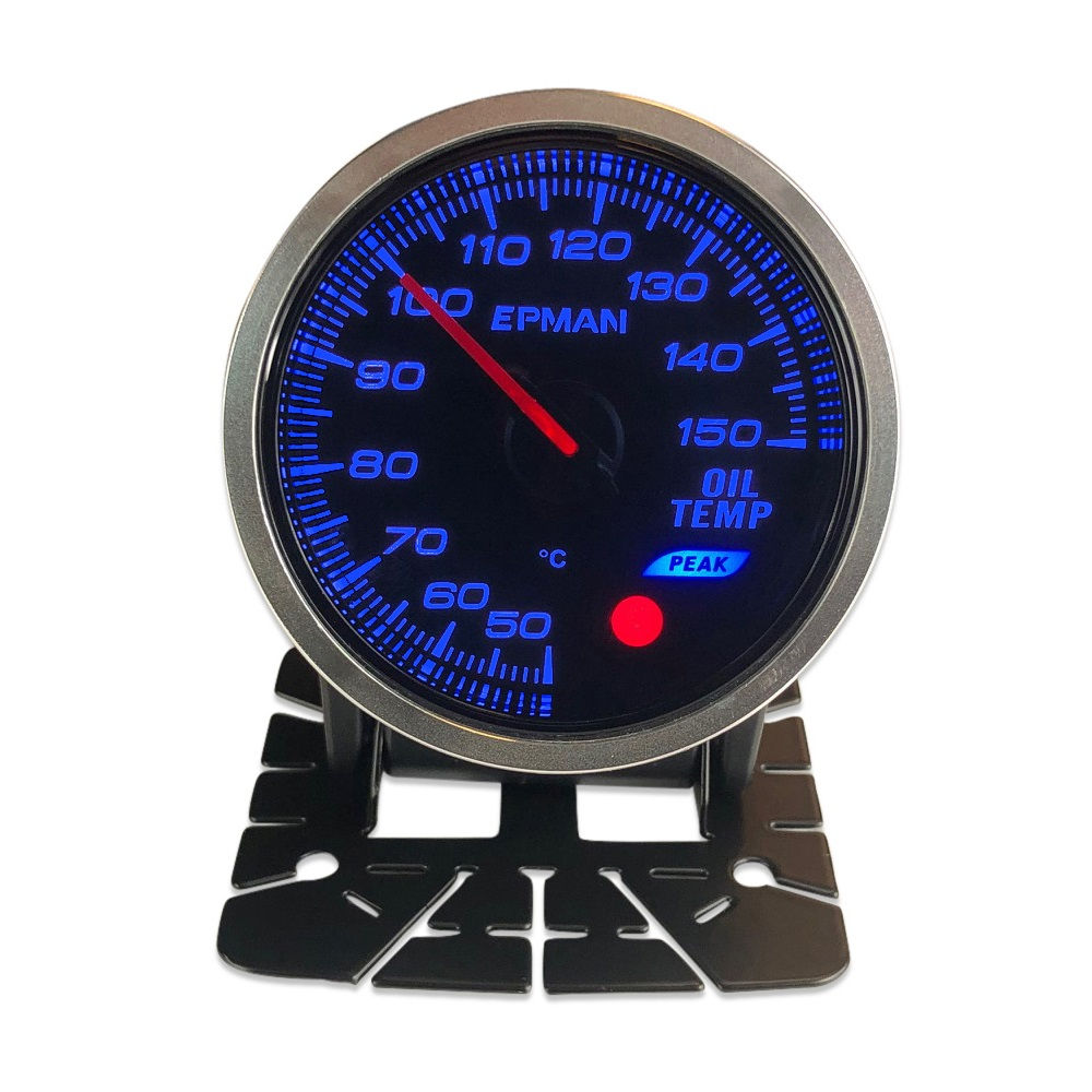 52mm Smoked Stepper Motor Peak Warning Oil Temp Gauge - Blue