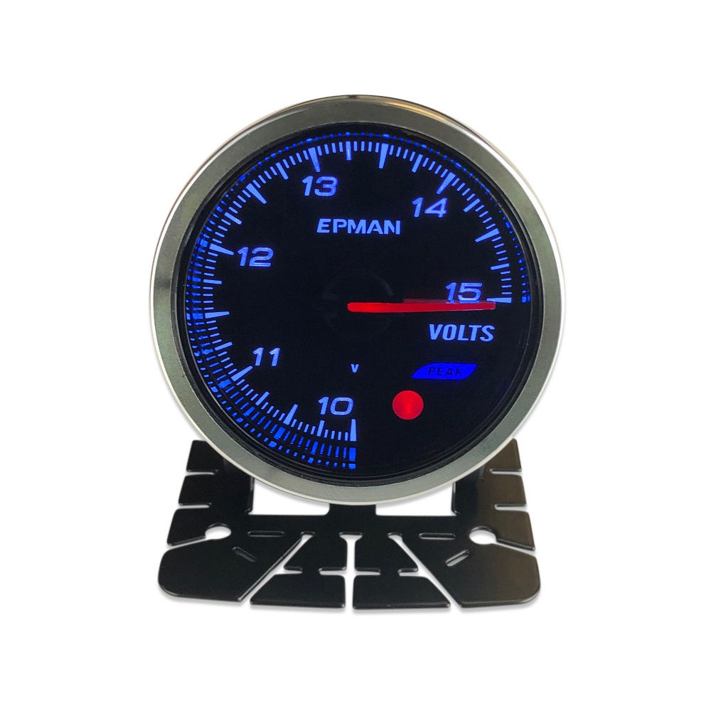 52mm Smoked Stepper Motor Peak Warning Voltage Gauge - Blue