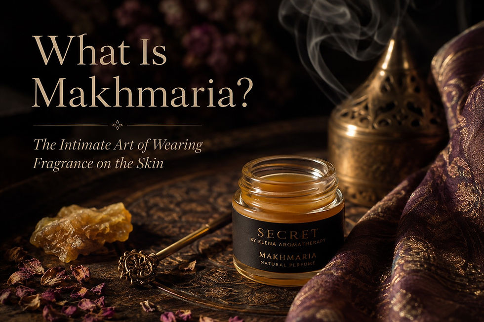 Makhmaria and natural perfume ritual with SECRET in a warm, intimate setting inspired by Eastern fragrance traditions.