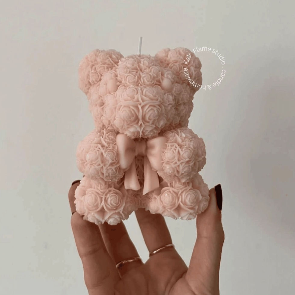 Rose Bow Teddy Bear Candle