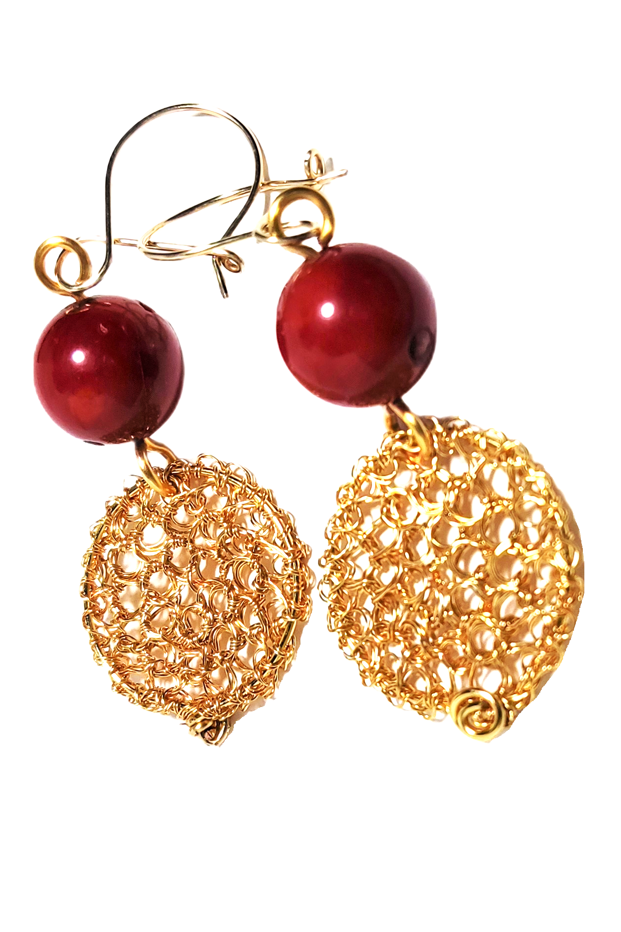 B124. Cercei toscani cu coral rosu