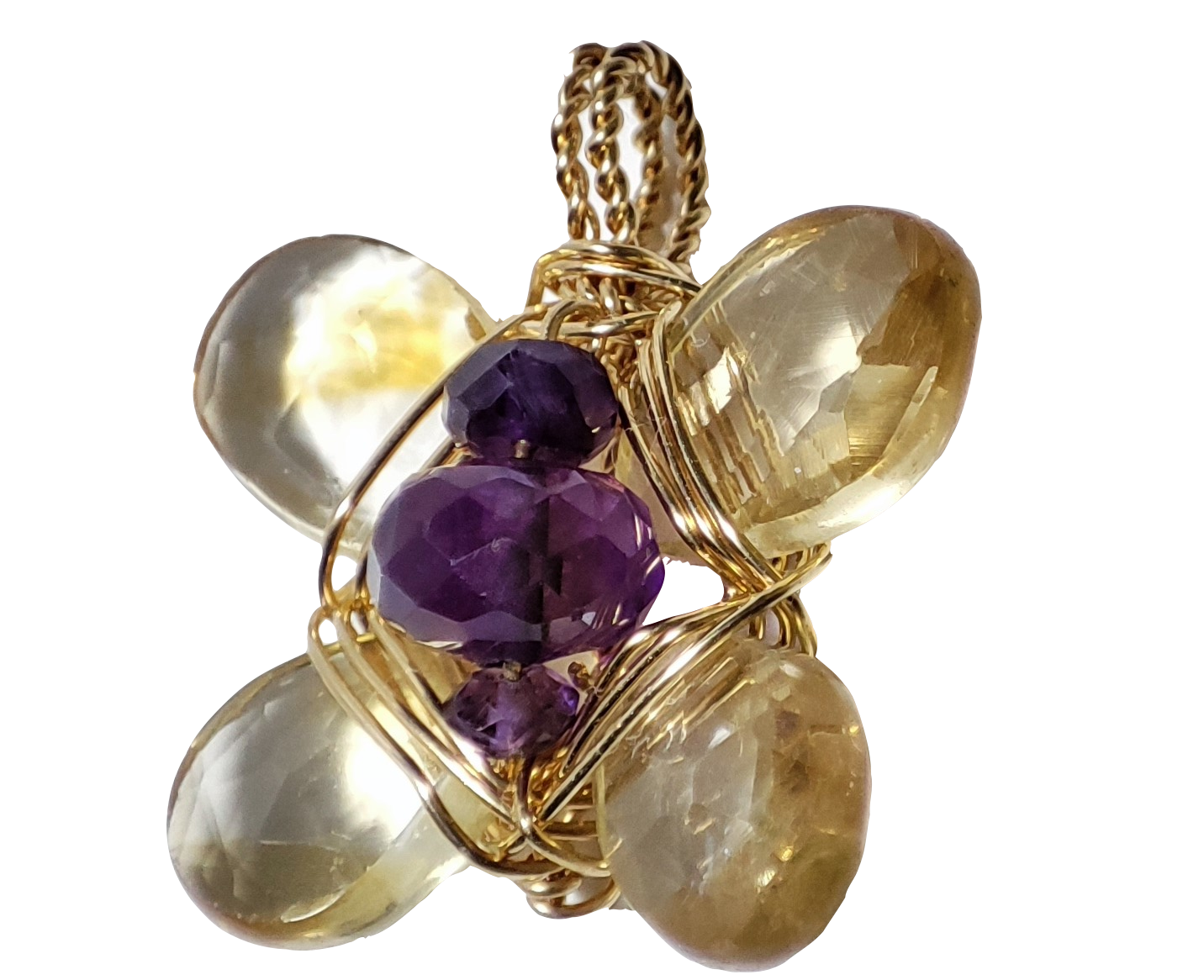 B88. Pandantiv fluturas de citrin si ametist