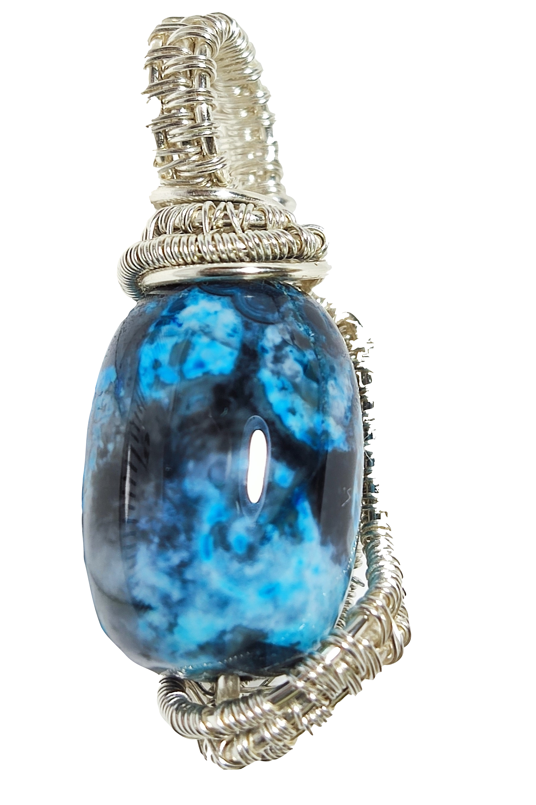 B73b. Pandantiv cu Agata piele de sarpe, fir metalic Gilt, Aurie, 4 cm