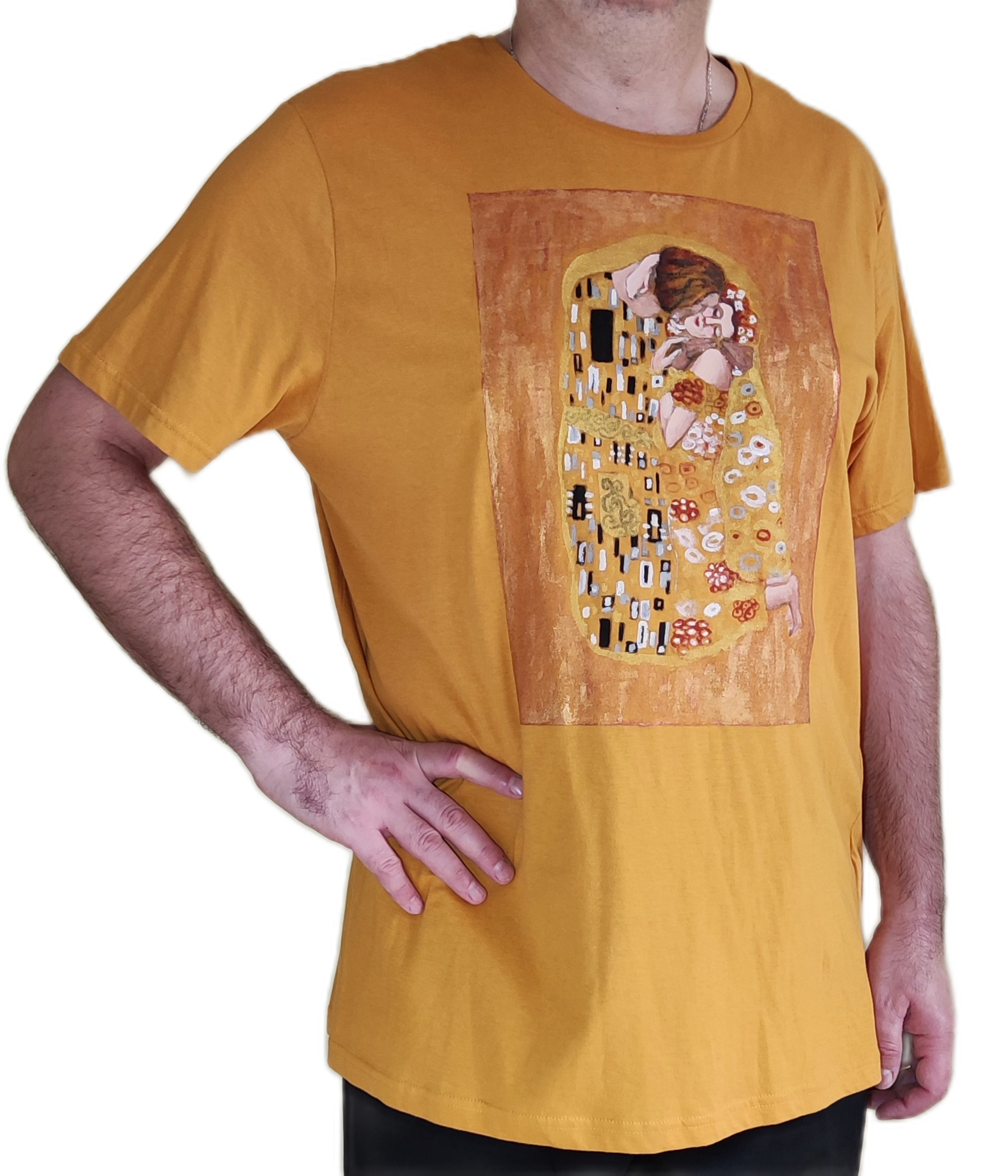 T4. Tricou Pictat Manual cu auriu, dupa Sarutul lui Klimt