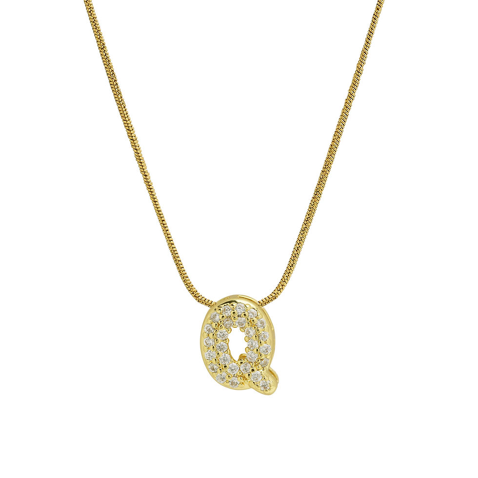 Thumbnail: Dainty Zircon Tiny Initial Letter Necklace for Women Gold Plated Stainless Steel