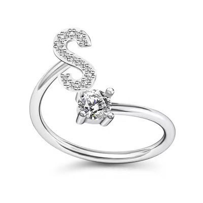 Thumbnail: LATS Zircon Initial A-Z Letter Rings for Women Girl Adjustable Opening Ring Name