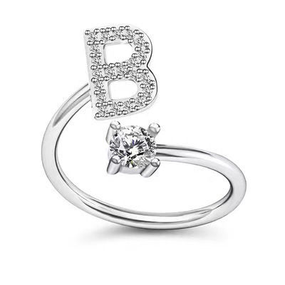 Thumbnail: LATS Zircon Initial A-Z Letter Rings for Women Girl Adjustable Opening Ring Name