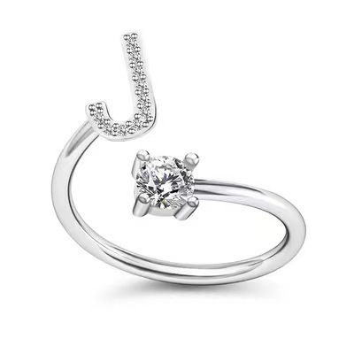 Thumbnail: LATS Zircon Initial A-Z Letter Rings for Women Girl Adjustable Opening Ring Name