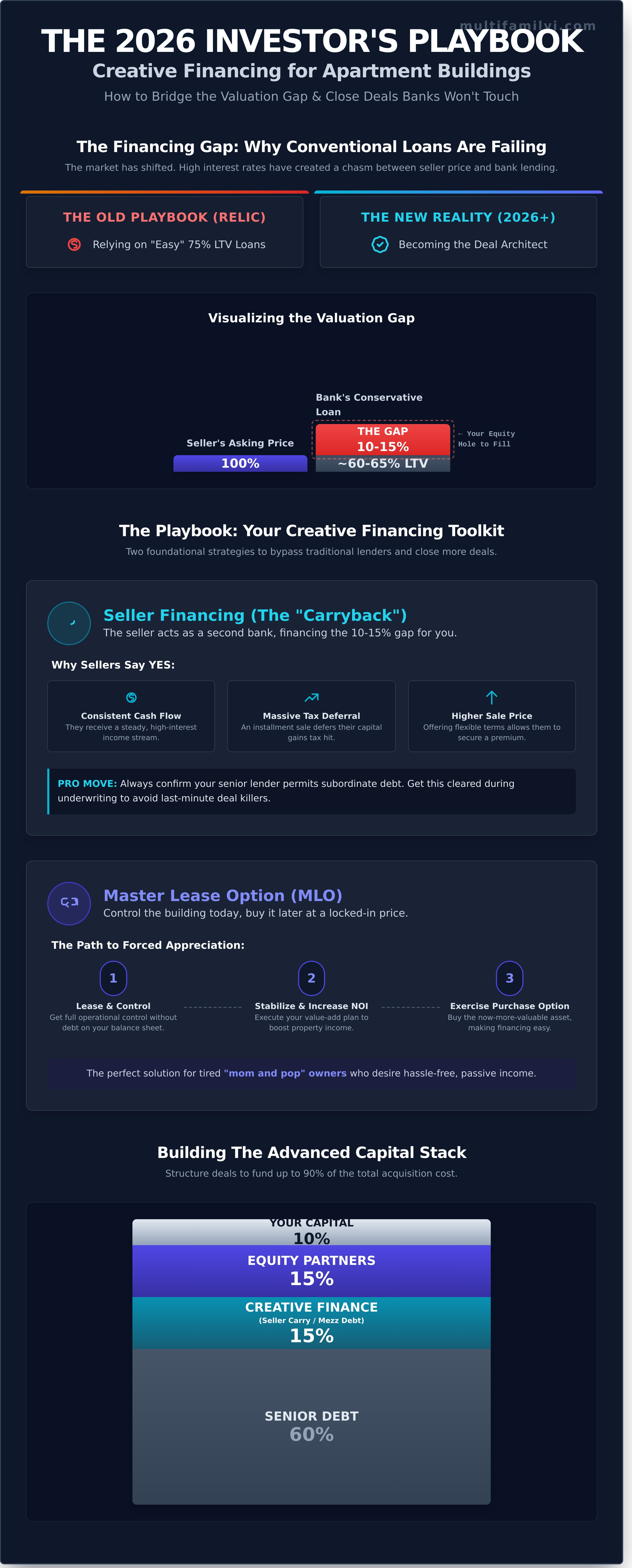 Creative financing for apartment buildings infographic - visual guide