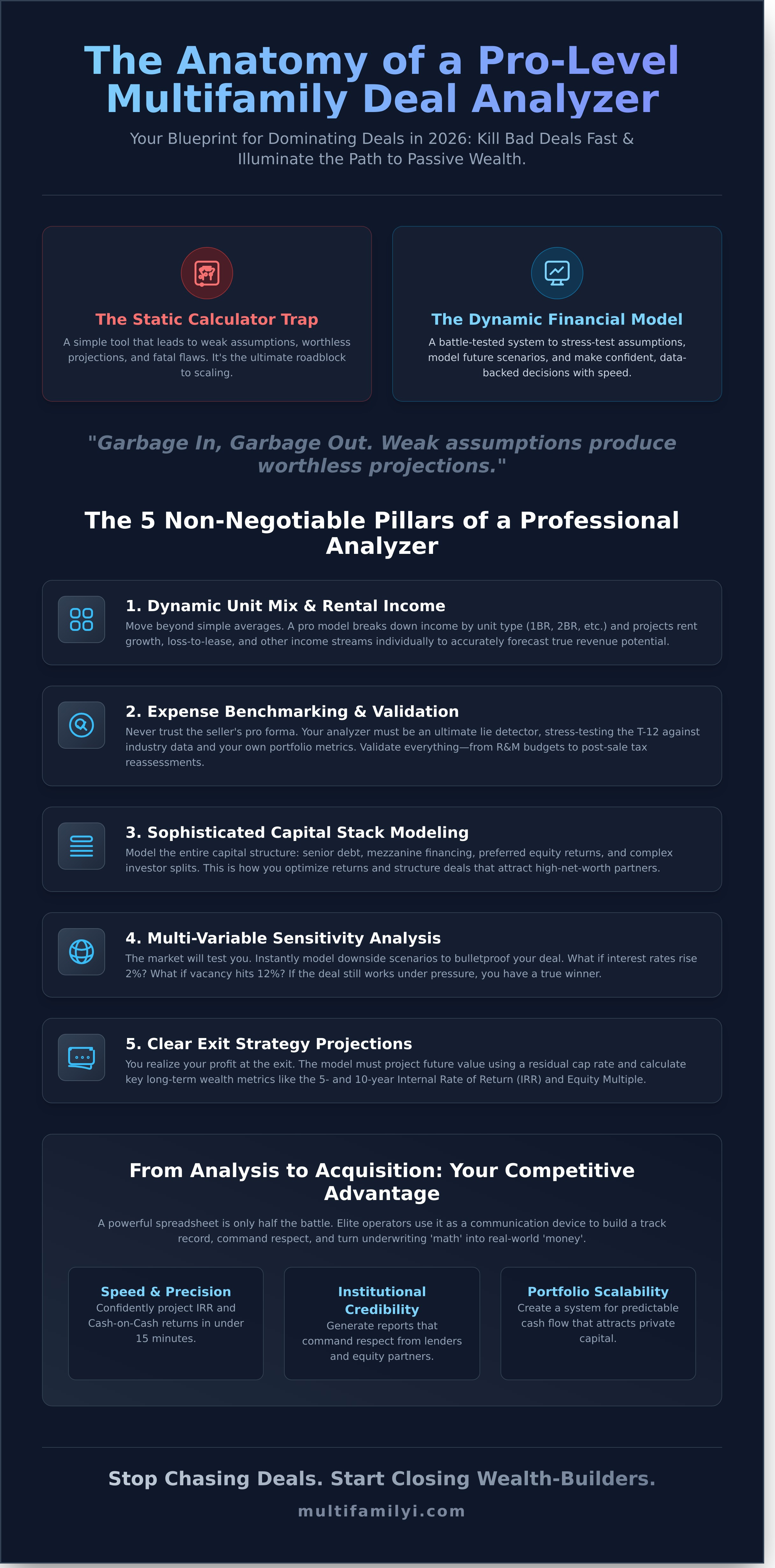 Multifamily deal analyzer spreadsheet infographic - visual guide