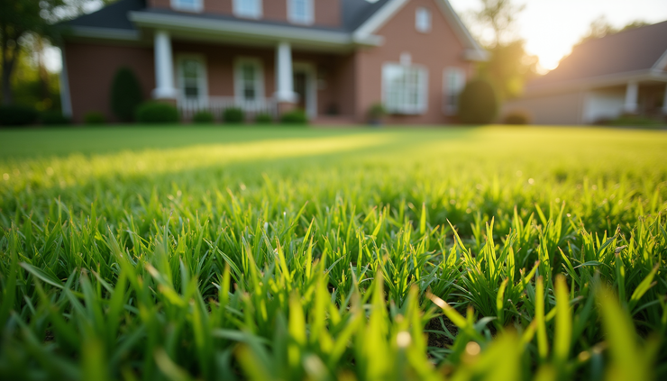 Eye-level view of freshly installed sod on a residential lawn in Central Mississippi