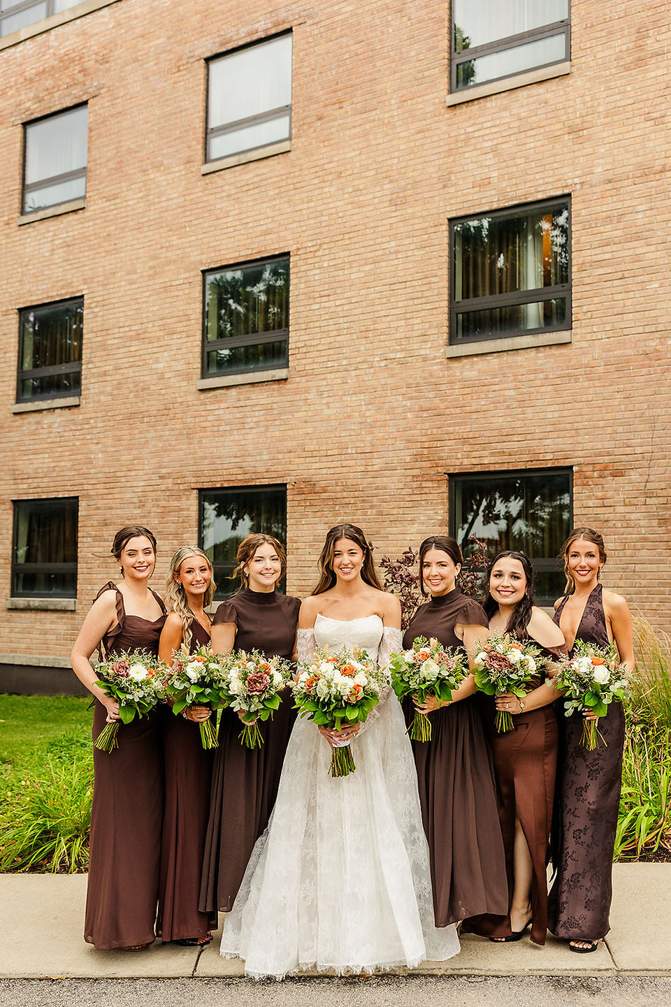 wedding portraits outside the drake in oak brook bridesmaids