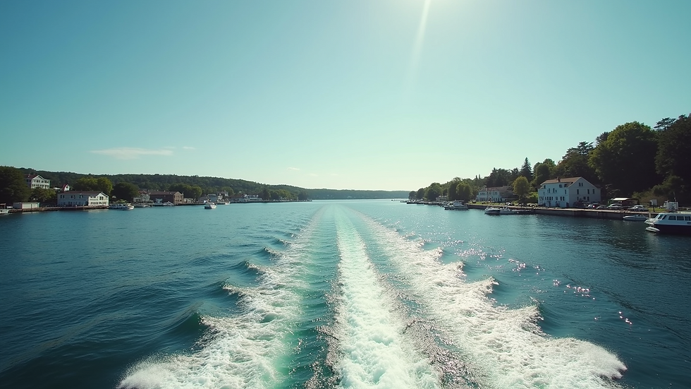 Close-up view of a ferry boat approaching Martha's Vineyard harbor