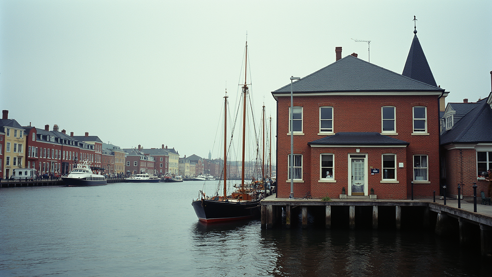 Close-up view of a historic Annapolis waterfront building from the harbor