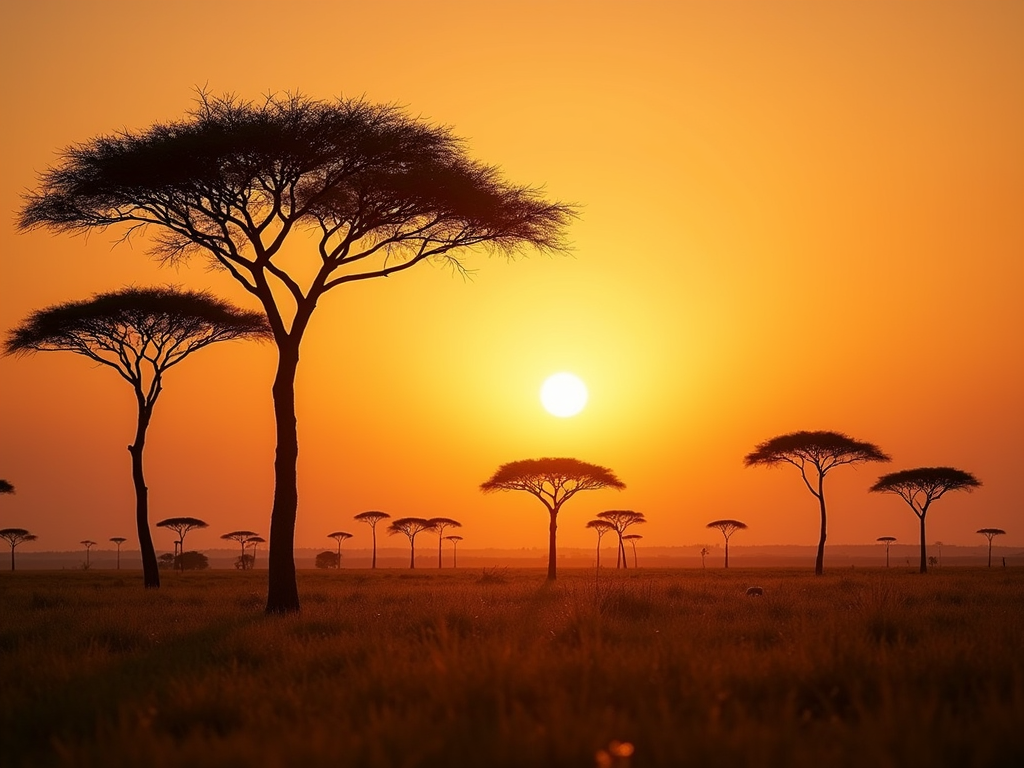 A breathtaking landscape of the South African savannah during a golden sunset.