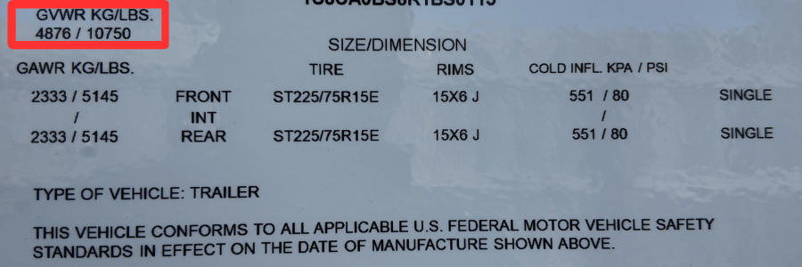 Trailer weight sticker