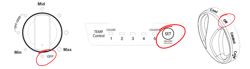 Different types of RV refrigerator power buttons