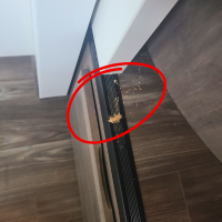 Damaged sliding RV door. Out of adjustment
