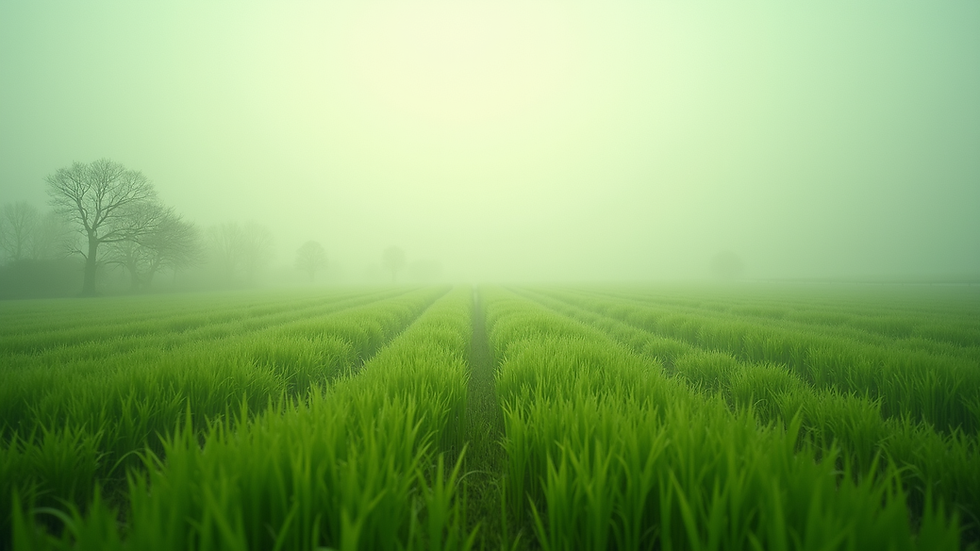 Wide angle view of a serene green landscape