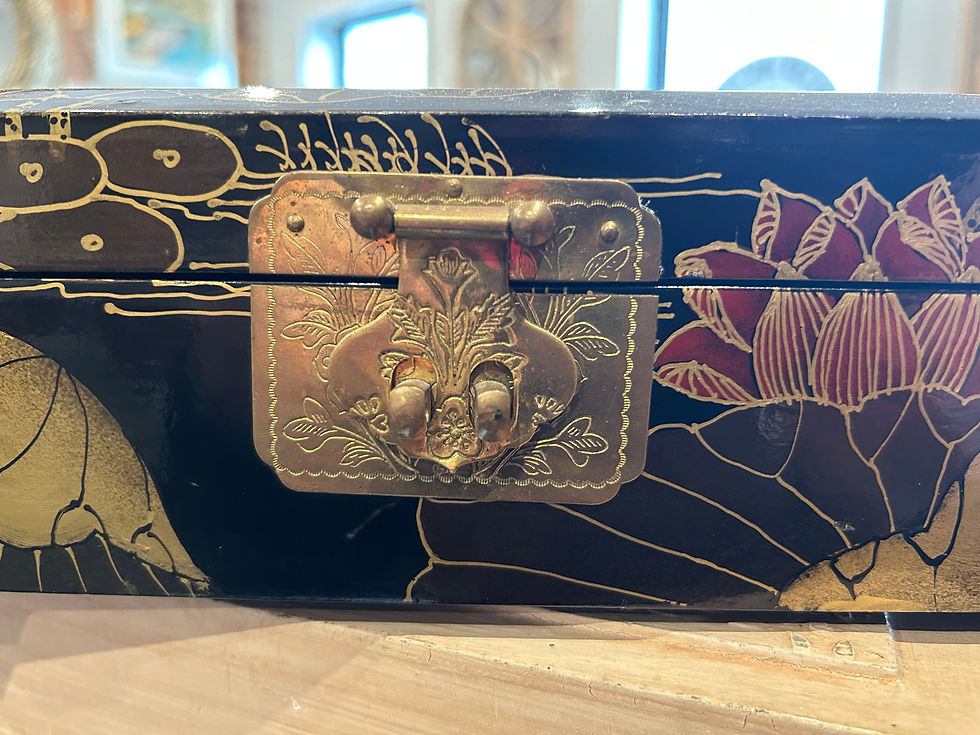 Thumbnail: Hand Painted Black Lacquer Vintage Jewelry Box