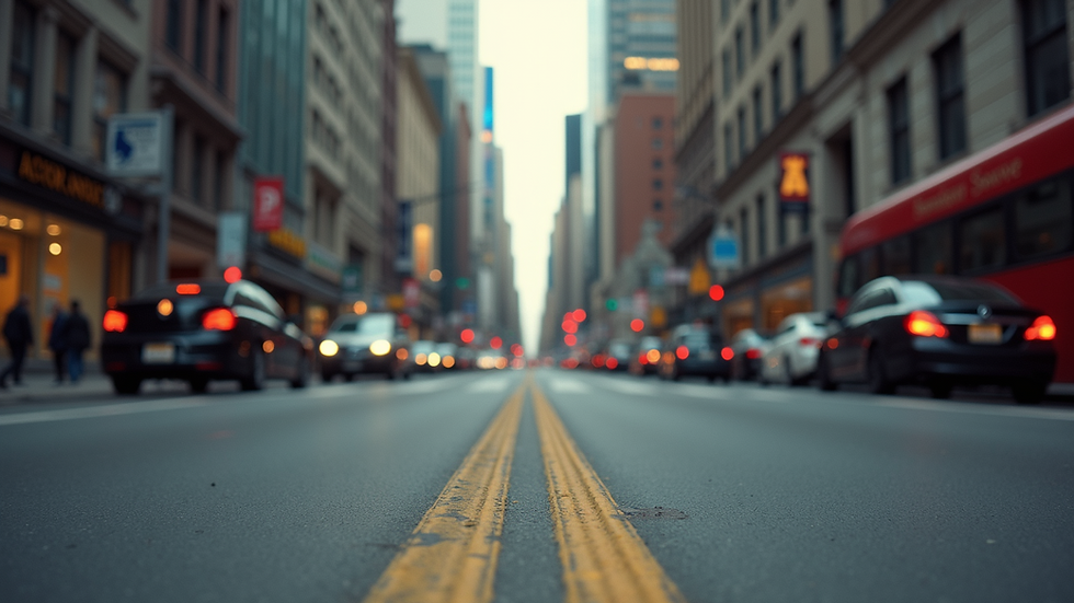 Eye-level view of a bustling city street in an urban area