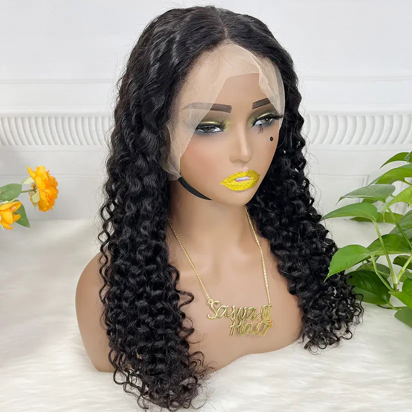 Thumbnail: 360 Lace Wig Water Wave Natural Virgin Human Hair Wigs 16 inch -36 inch 350% Den