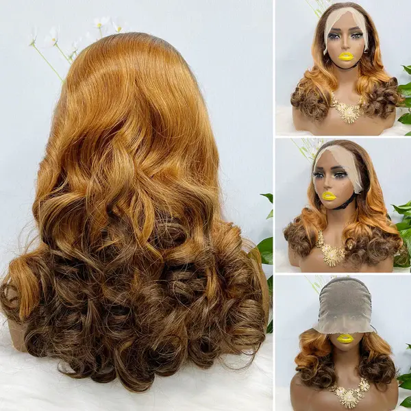 Thumbnail: Double Drawn 13*4 Lace Wig Loose Wave Natural Human Hair Lace Wig Color P4/27# 