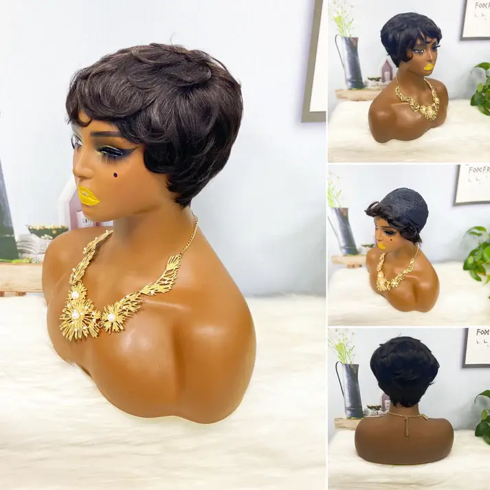 Thumbnail: Machine Human Hair Wig Natural Hair Wigs 0701 Color T1B/BUG