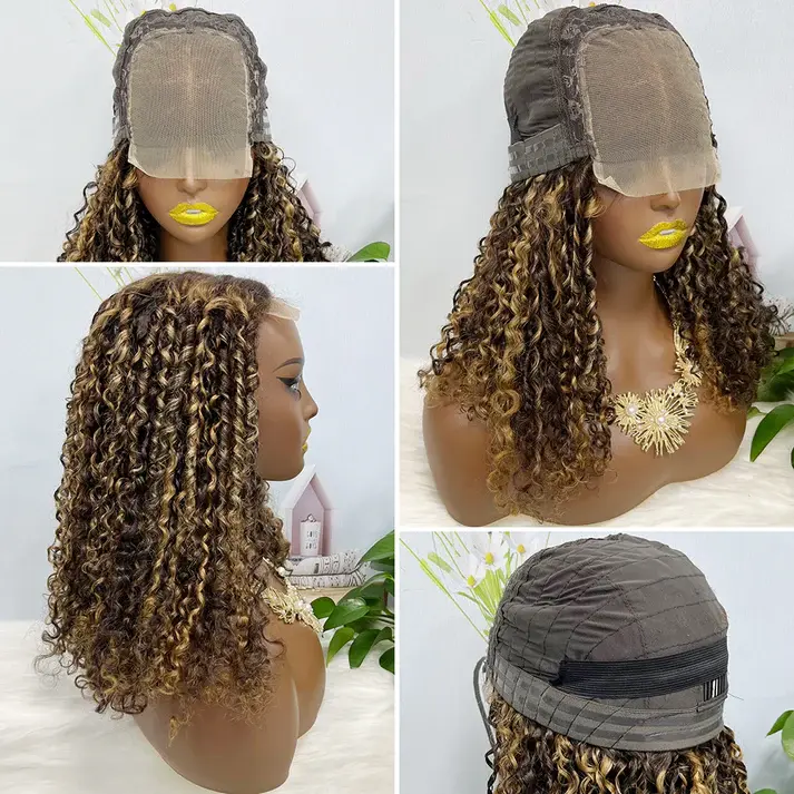 Thumbnail: DD 4*4 Glueless Lace Wig Pixie Natural Human Hair Lace Wig Color P4/27# 250% 