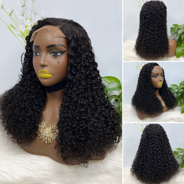 Thumbnail: 16" Double Drawn 5x5 Glueless Wig Pixie Curl Natural Human Hair Lace Wigs Ombre 