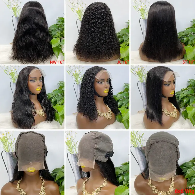 Thumbnail: 6*6 Lace Wig Jerry Curl Natural Virgin Human Hair Lace Wigs Color NC 250% Densit
