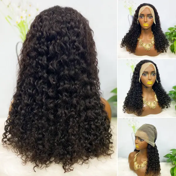 Thumbnail: 13*4 BOB Wig Water Wave Natural Human Hair Lace Wigs Color 1B 250% Density