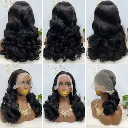 Thumbnail: Double Drawn 13x4 Glueless Lace Wig Romance Curly Natural Human Hair Wigs Ombre 