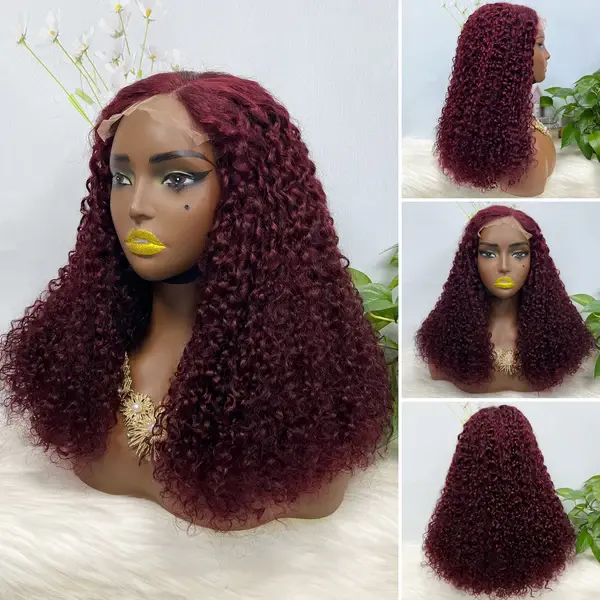 Thumbnail: 16" Double Drawn 5x5 Glueless Wig Pixie Curl Natural Human Hair Lace Wigs Ombre 