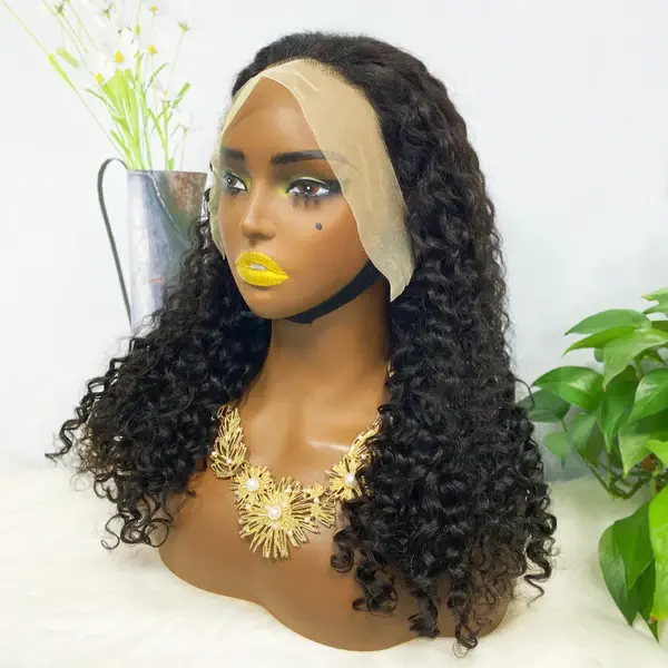 Thumbnail: 13*4 BOB Wig Water Wave Natural Human Hair Lace Wigs Color 1B 250% Density