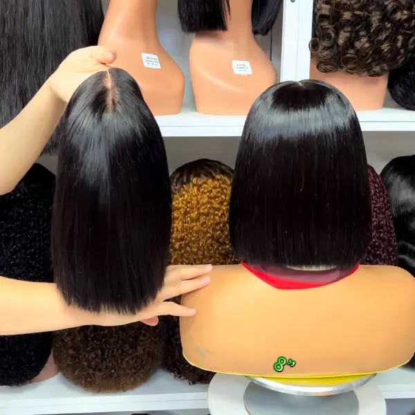 Thumbnail: Super Double Drawn 5x5 Glueless Bob Wig Human Hair Lace Wigs Ombre Color T1B/99