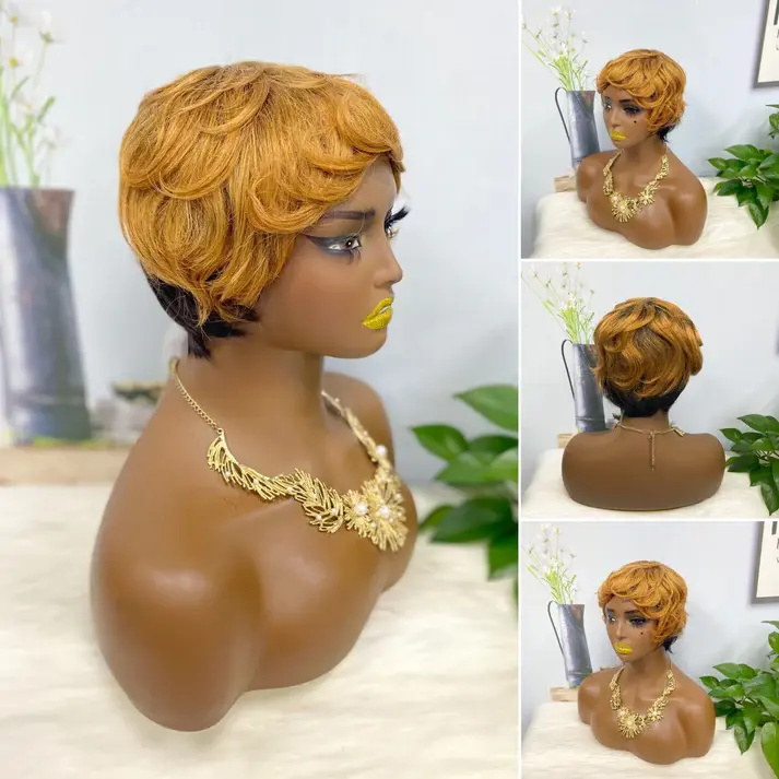 Thumbnail: Machine Human Hair Wig Natural Hair Wigs 0701 Color T1B/BUG