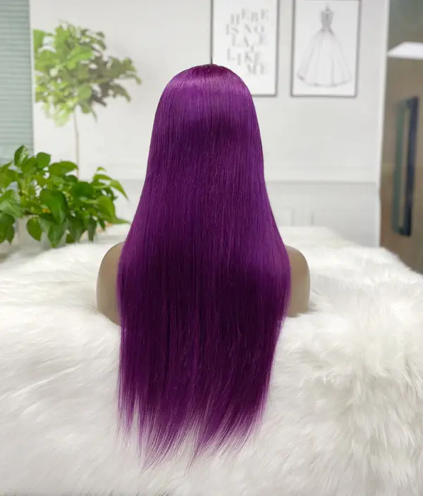 Thumbnail: 13*4 Lace Wig Straight Natural Human Hair Lace Wigs Color Purple 300% Density