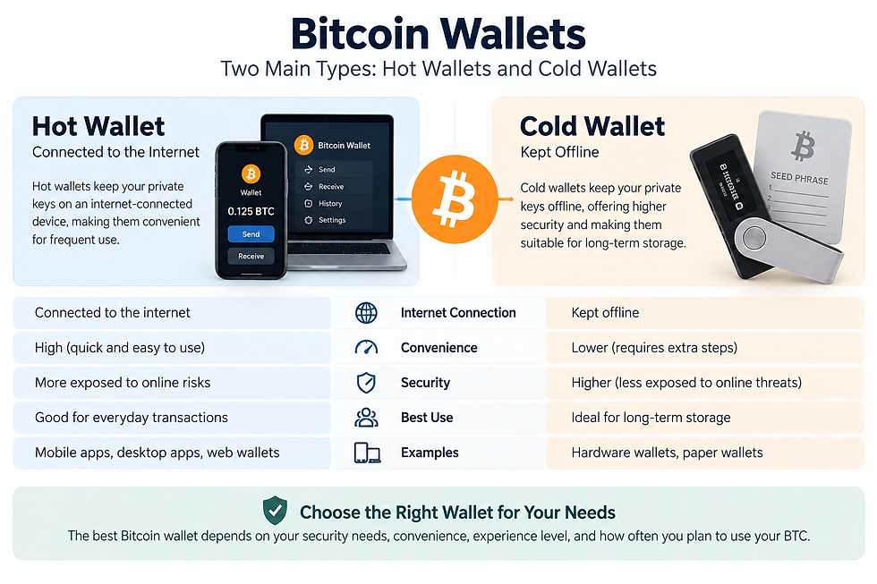 Bitcoin hot wallet vs cold wallet comparison for storing and using BTC