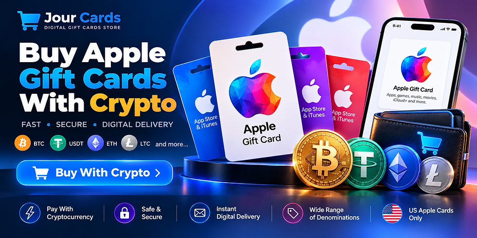 Buy US Apple Gift Cards with Bitcoin and cryptocurrency on Jour Cards