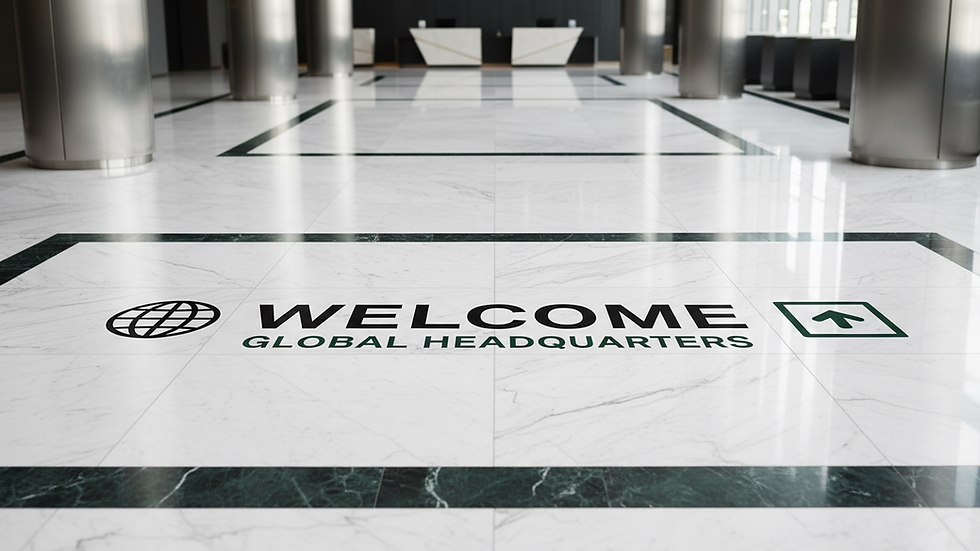 Eye-level view of a marble floor with a polished finish in a commercial lobby