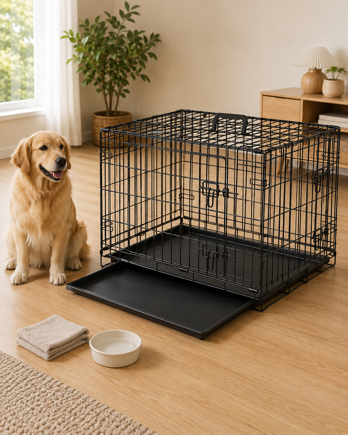 Foldable Dog Crate with Removable Tray