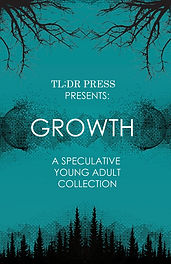 A teal book cover titled “Growth” with black silhouettes of trees and branches at the bottom and corners